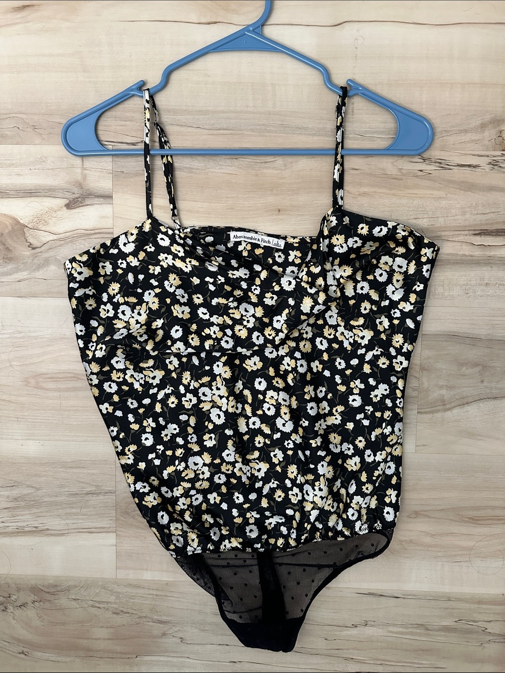 Abercrombie Floral Black & Yellow Spaghetti Strap Bodysuit